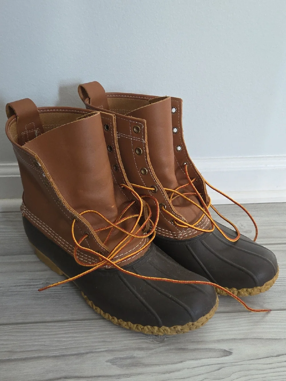 L.L. Bean Two-Tone Brown Leather and Dark Brown Rubber Duck Boots